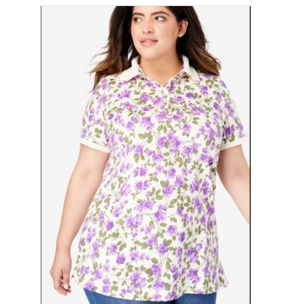 Woman Within 5X Purple Floral Polo Top PRICE DROP